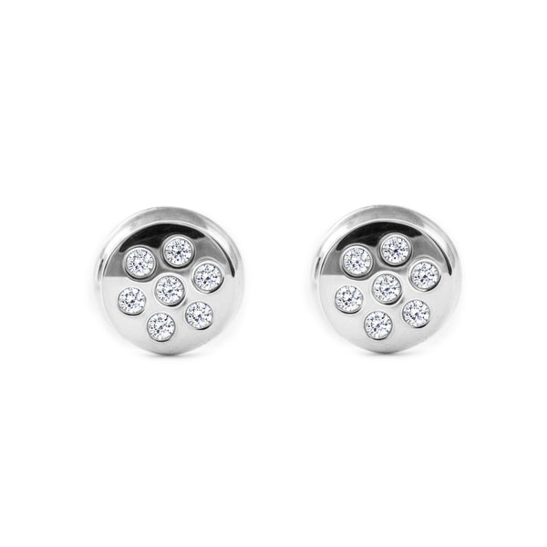 Orecchini bambini ragazza Rotondo Zircone Oro Bianco 9K