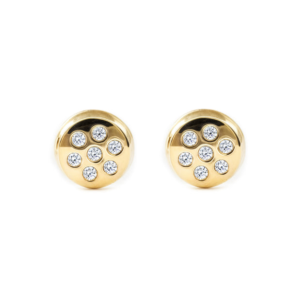 Orecchini bambini ragazza Rotondo Zircone Oro Giallo 9K