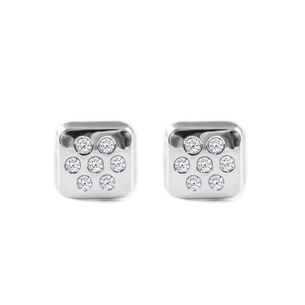 Orecchini bambini ragazza Quadrato Zircone Oro Bianco 9K