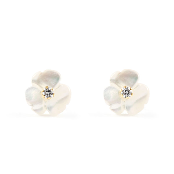 Orecchini ragazza donna Madreperla Fiore Zircone Oro Giallo 18K