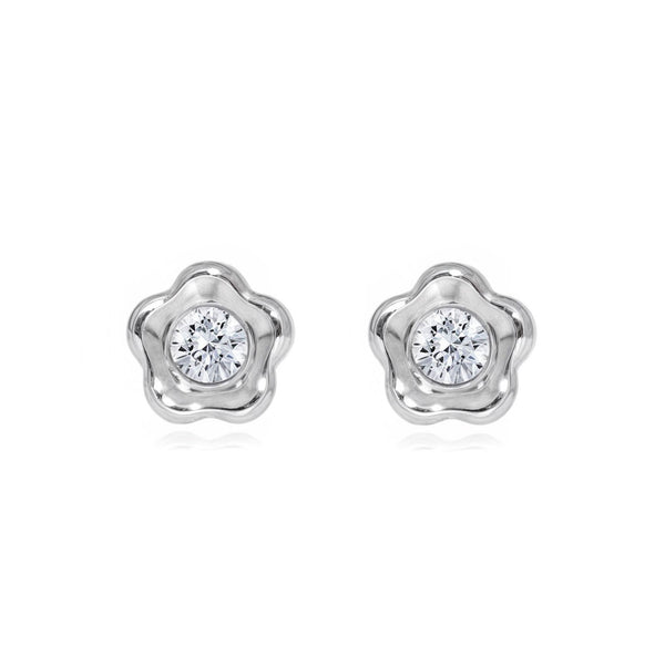 Orecchini bambini fiore margherita Zircone Oro Bianco 18K