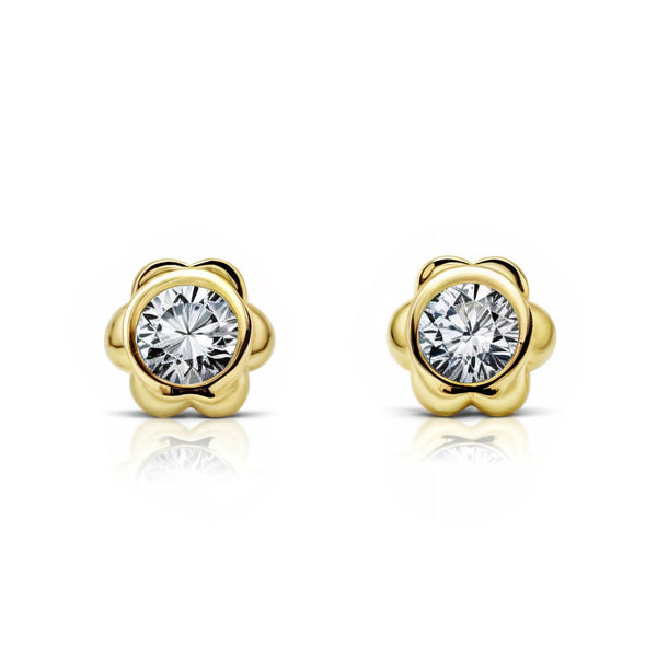 Orecchini bambini ragazza Fiore Zircone Oro Giallo 9K