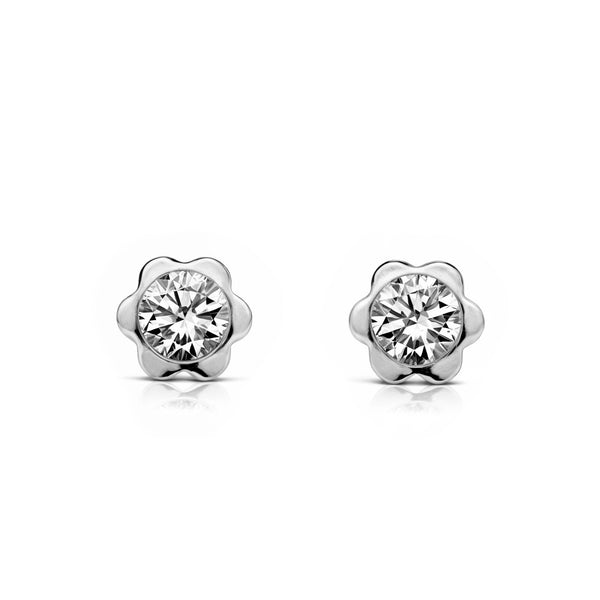 Orecchini ragazza Fiore Zircone Oro Bianco 9K