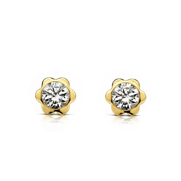 Orecchini ragazza Fiore Zircone Oro Giallo 9K