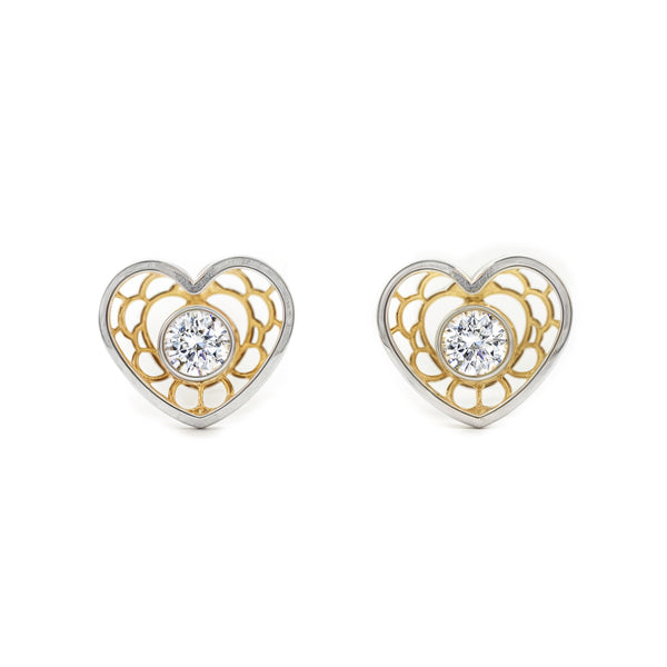 Orecchini ragazza Cuore Zircone Bicolore 9K
