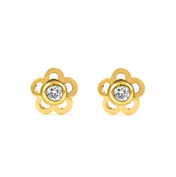 Orecchini bambini Fiore Zircone Oro Giallo 18K