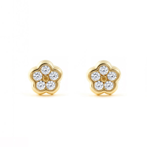 Orecchini bambini ragazza fiore margherita Zircone Oro Giallo 9K