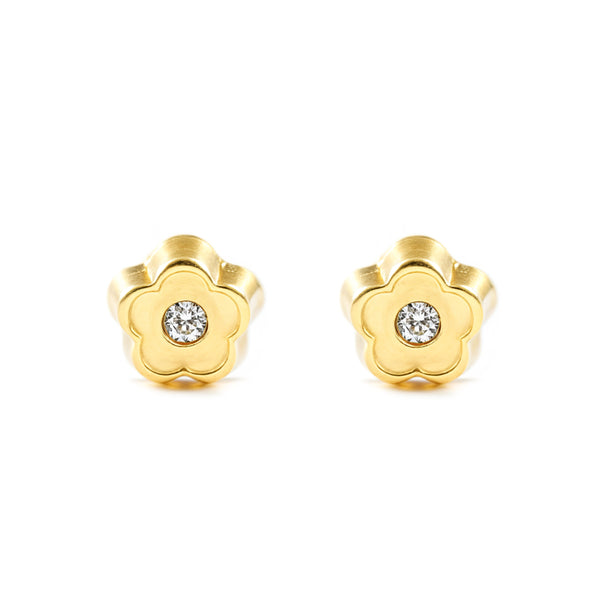 Orecchini bambini fiore margherita Zircone Oro Giallo 9K