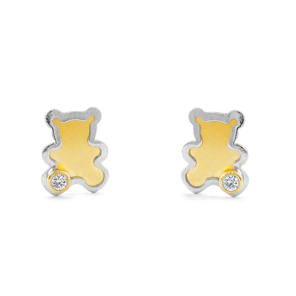 Orecchini bambini ragazza Orso Zircone Bicolore 18K opaca e brillante