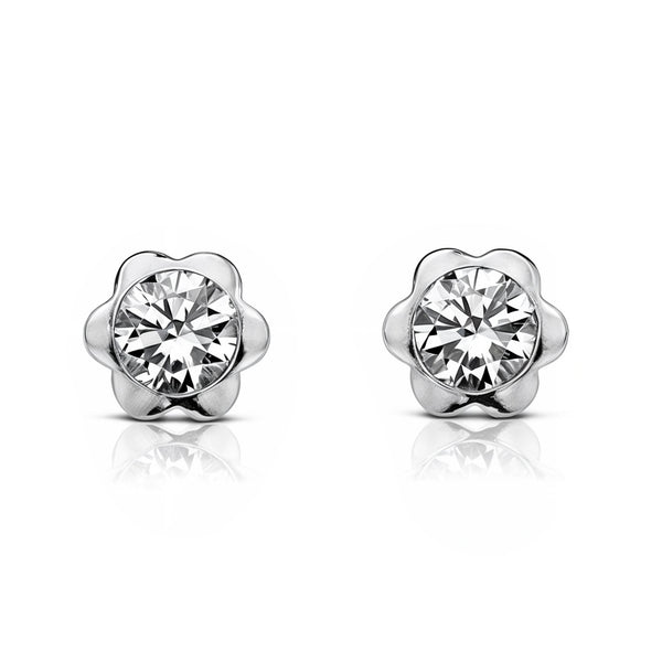 Orecchini bambini Fiore Zircone 2,75 mm Oro Bianco 18K
