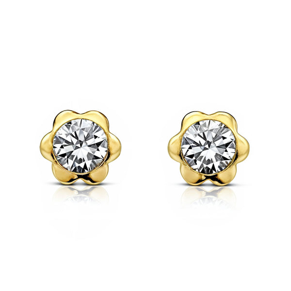 Orecchini bambini Fiore Zircone 2,75 mm Oro Giallo 18K