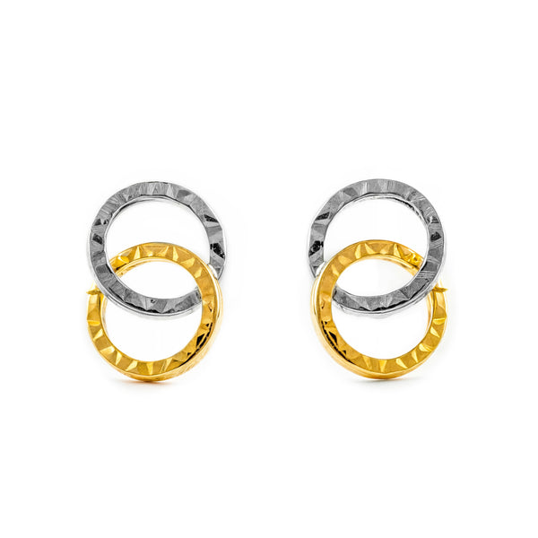 Orecchini Doppi Cerchi 10x7 mm Bicolore 18K