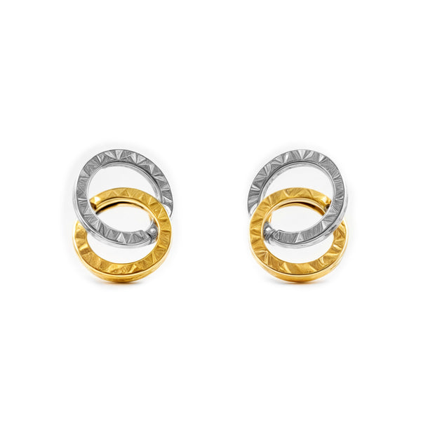 Orecchini Doppi Cerchi 8x6 mm Bicolore 18K