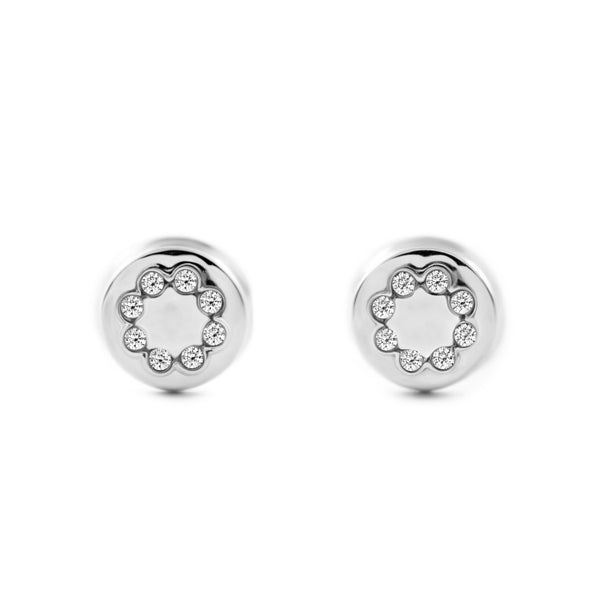 Orecchini bambini ragazza Rotondo Zircone Oro Bianco 9K