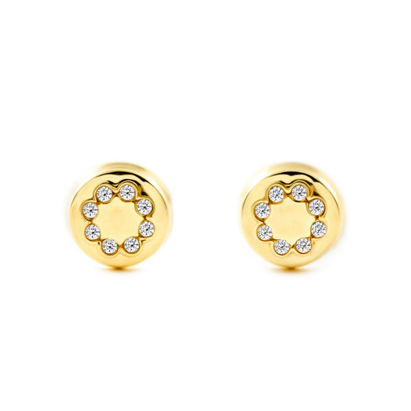 Orecchini bambini ragazza Rotondo Zircone Oro Giallo 9K
