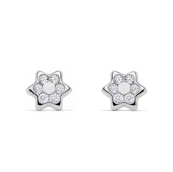 Orecchini bambini ragazza Stella Zircone Oro Bianco 9K