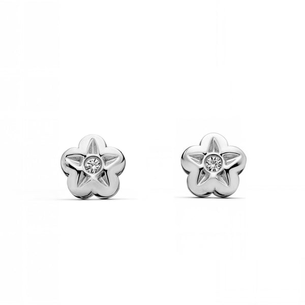 Orecchini bambini ragazza Fiore Zircone Oro Bianco 9K