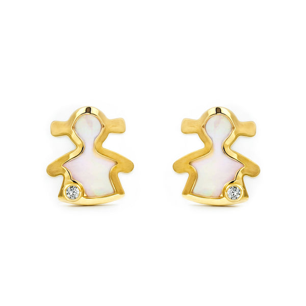 Orecchini ragazza donna Madreperla Ragazza Zircone Oro Giallo 9K
