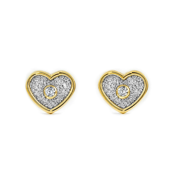 Orecchini ragazza donna Cuore Zircone Oro Giallo 9K brillante e strutturato