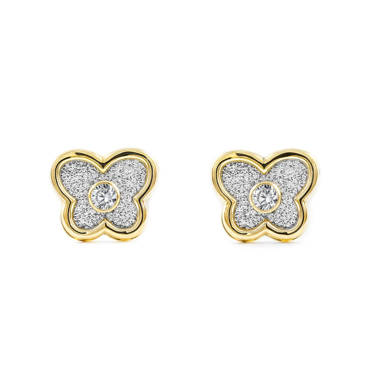 Orecchini ragazza donna Farfalla Zircone Oro Giallo 9K brillante e strutturato Orecchini ragazza donna Farfalla Zircone Oro Giallo 9K brillante e strutturato