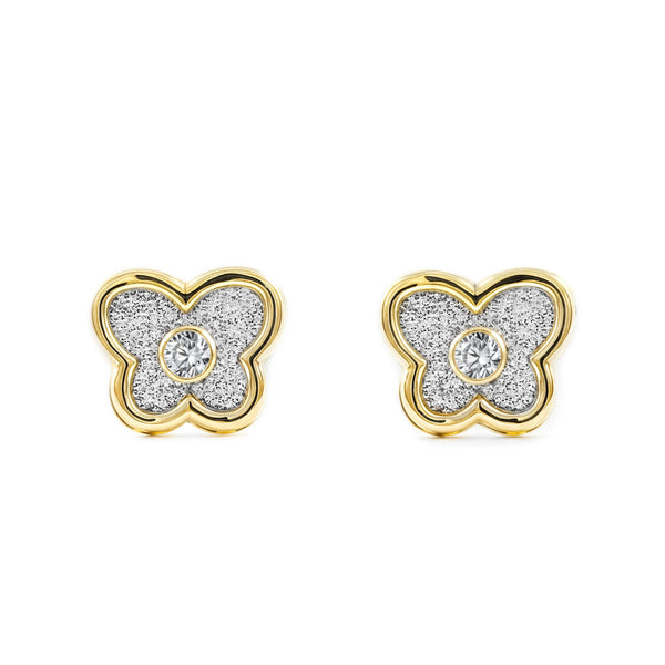 Orecchini ragazza donna Farfalla Zircone Oro Giallo 9K brillante e strutturato