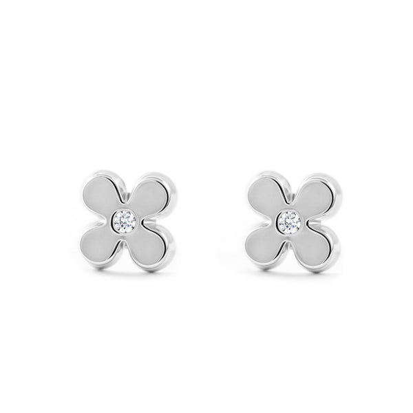 Orecchini ragazza Fiore Zircone Oro Bianco 9K