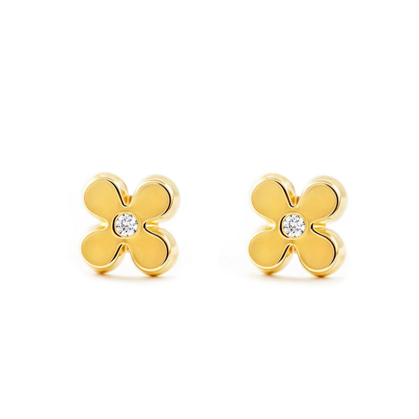 Orecchini ragazza Fiore Zircone Oro Giallo 18K