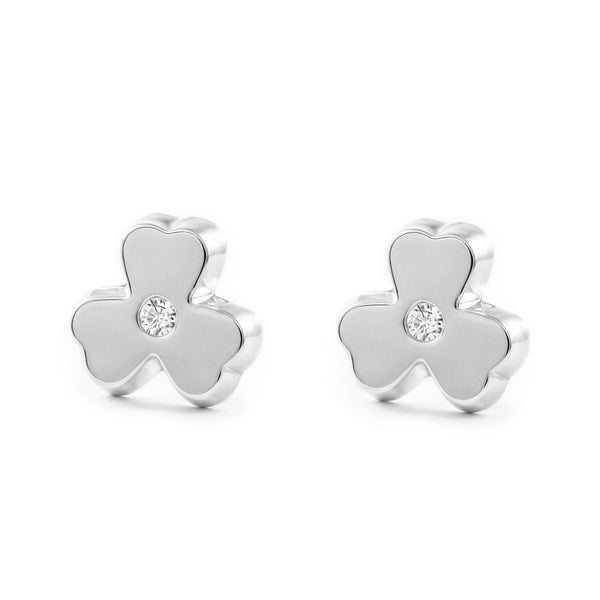 Orecchini ragazza Trifoglio Zircone Oro Bianco 9K