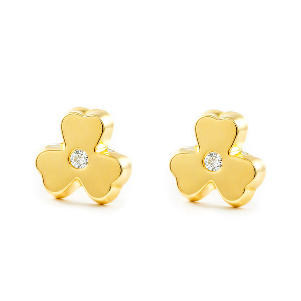 Orecchini ragazza Trifoglio Zircone Oro Giallo 9K