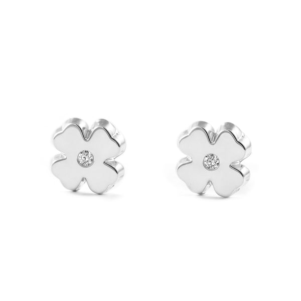 Orecchini ragazza Trifoglio Zircone Oro Bianco 9K