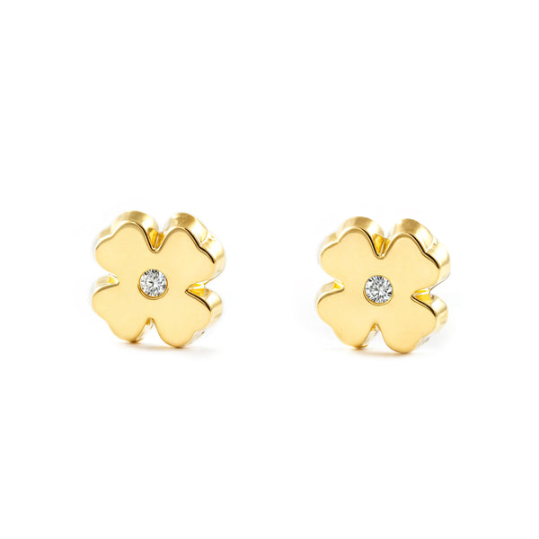 Orecchini ragazza Trifoglio Zircone Oro Giallo 9K
