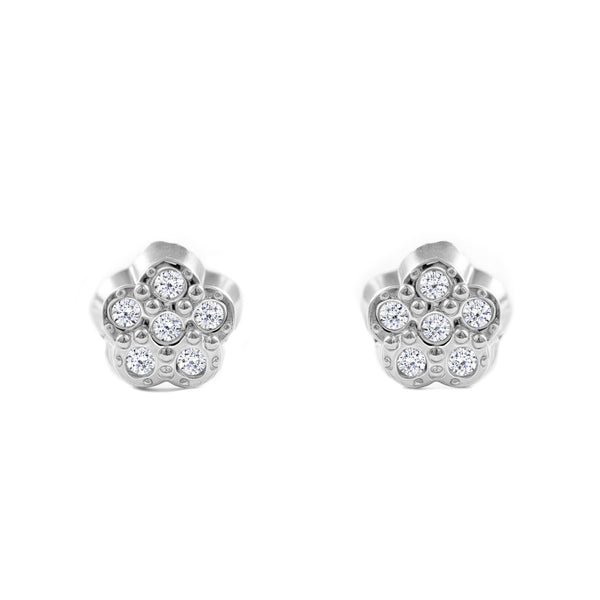 Orecchini bambini ragazza Fiore Zircone Oro Bianco 9K