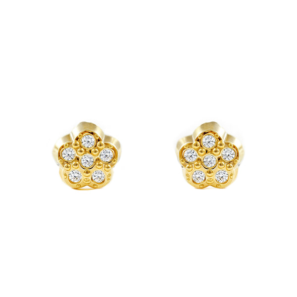 Orecchini bambini ragazza Fiore Zircone Oro Giallo 9K