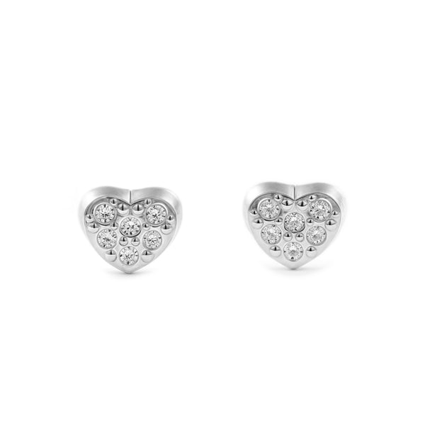 Orecchini bambini ragazza Cuore Zircone Oro Bianco 9K