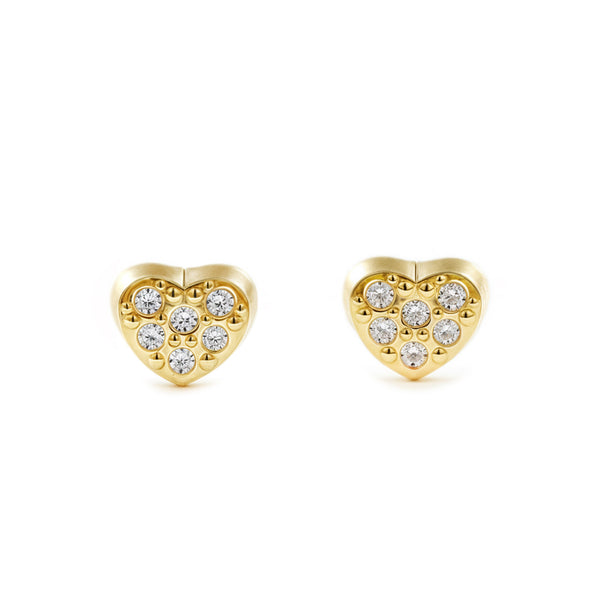 Orecchini bambini ragazza Cuore Zircone Oro Giallo 9K