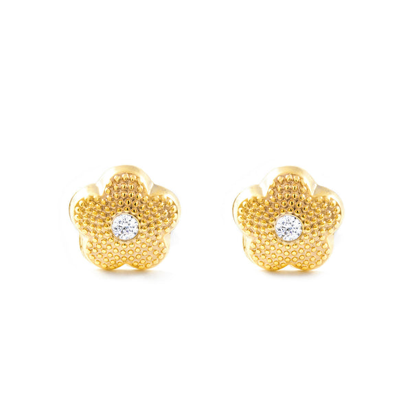Orecchini ragazza fiore margherita Zircone Oro Giallo 9K