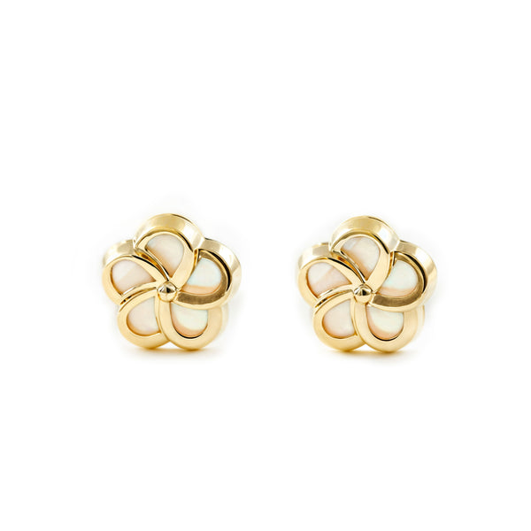 Orecchini ragazza Madreperla Fiore Oro Giallo 9K