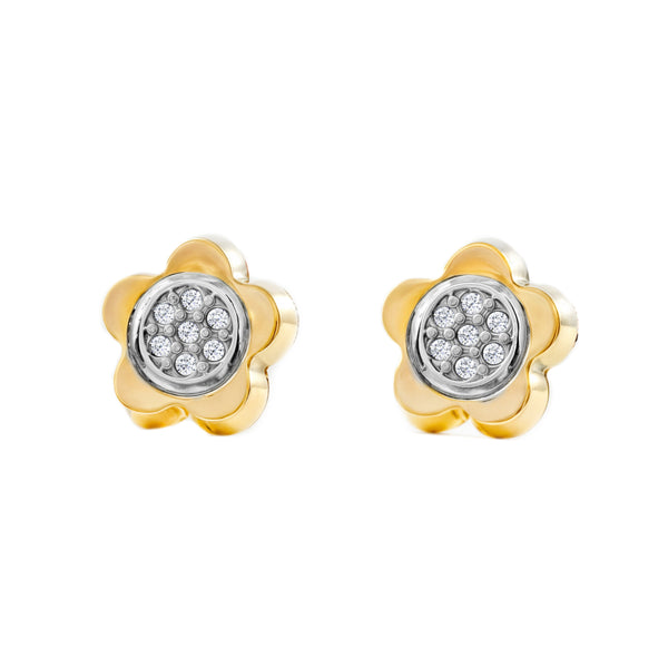 Orecchini ragazza donna fiore margherita Zircone Bicolore 9K