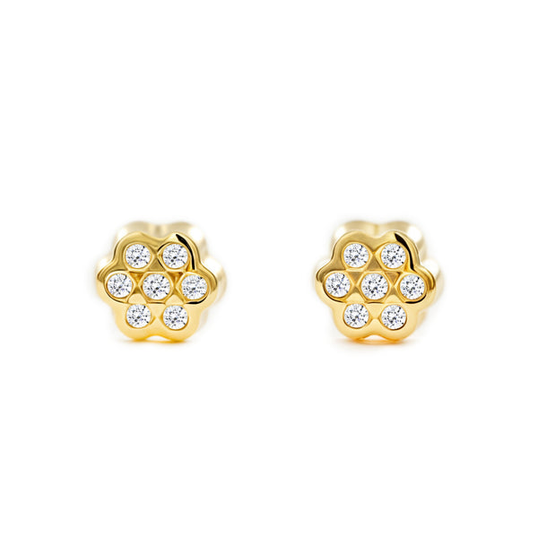 Orecchini bambini ragazza fiore margherita Zircone Oro Giallo 9K