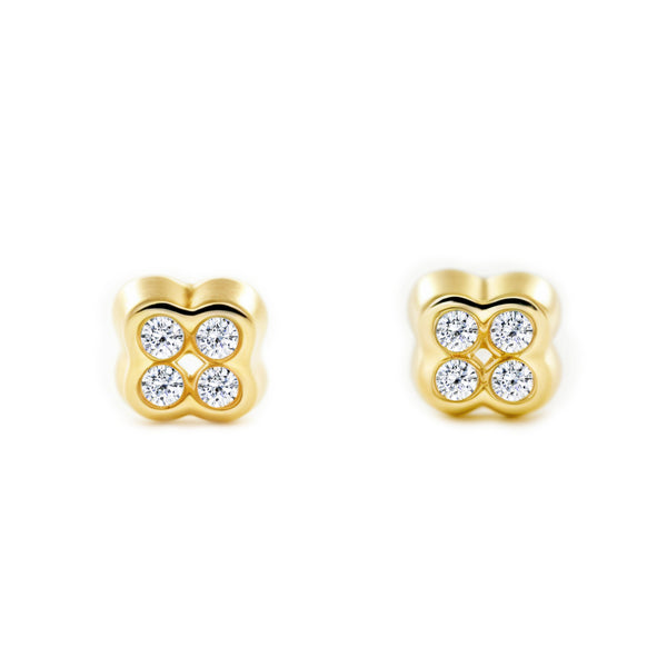 Orecchini bambini Trifoglio Zircone Oro Giallo 9K