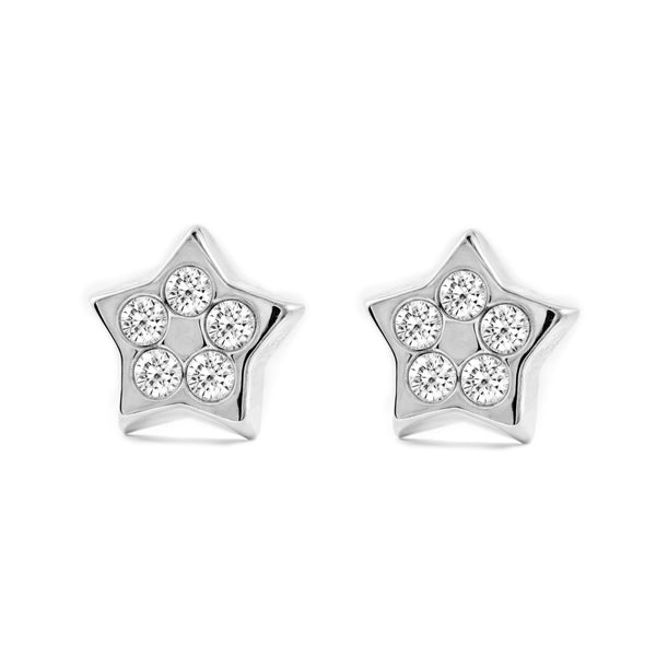 Orecchini ragazza donna Stella Zircone Oro Bianco 9K