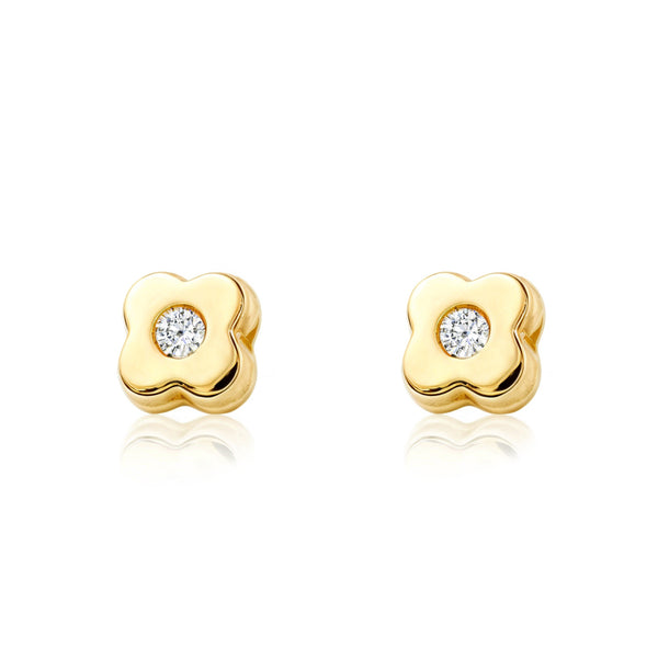 Orecchini bambini Trifoglio Zircone Oro Giallo 9K