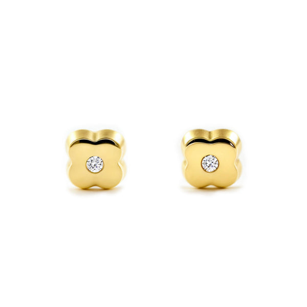 Orecchini bambini Trifoglio Zircone Oro Giallo 9K