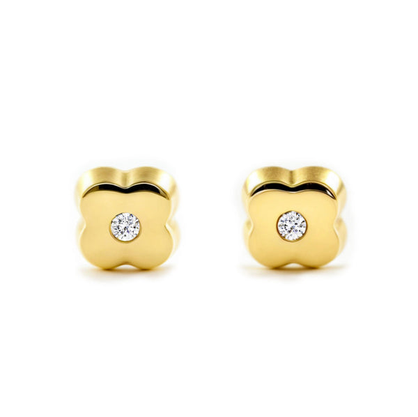 Orecchini bambini Trifoglio Zircone Oro Giallo 9K