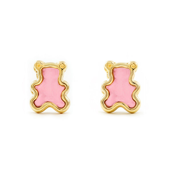 Orecchini ragazza Smalto rosa Orso Oro Giallo 9K