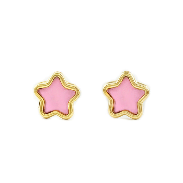 Orecchini ragazza Smalto rosa Stella Oro Giallo 9K