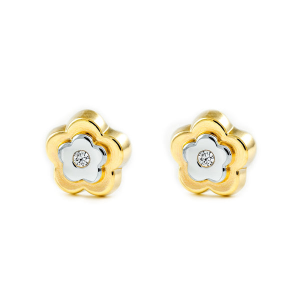 Orecchini ragazza fiore margherita Zircone Bicolore 9K