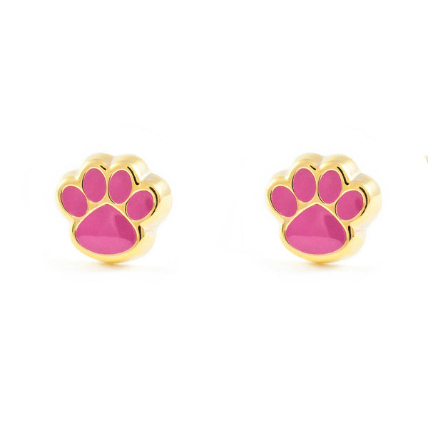 Orecchini ragazza Smalto Rosa Intenso Zampa Oro Giallo 9K