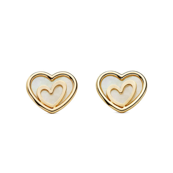 Orecchini ragazza donna Madreperla Cuore Oro Giallo 9K