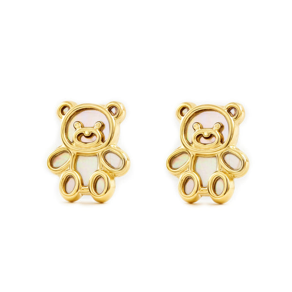 Orecchini ragazza Madreperla Orso Oro Giallo 9K